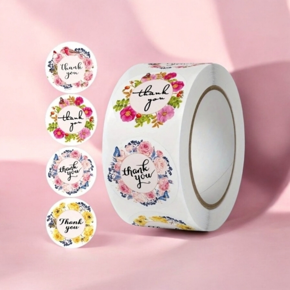 NEW 500 Count Roll of Floral‎ Thank You Stickers